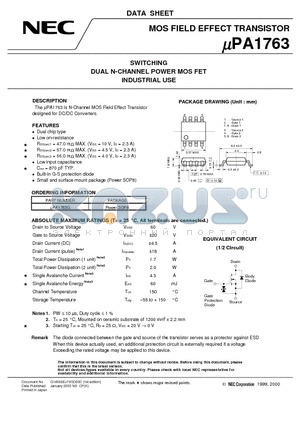 UPA1763G datasheet - SWITCHING DUAL N-CHANNEL POWER MOS FET INDUSTRIAL USE