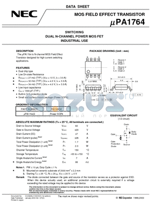 UPA1764G datasheet - SWITCHING DUAL N-CHANNEL POWER MOS FET INDUSTRIAL USE