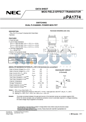 UPA1774 datasheet - SWITCHING DUAL P-CHANNEL POWER MOSFET