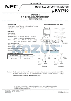 UPA1790 datasheet - SWITCHING N-AND P-CHANNEL POWER MOS FET INDUSTRIAL USE