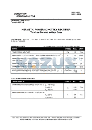 SHD114622B datasheet - HERMETIC POWER SCHOTTKY RECTIFIER Very Low Forward Voltage Drop