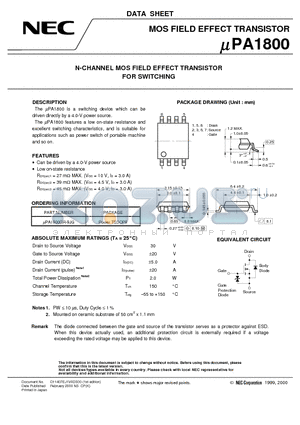 UPA1800 datasheet - N-CHANNEL MOS FIELD EFFECT TRANSISTOR FOR SWITCHING