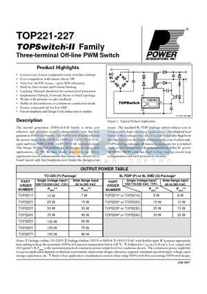 TOP226Y datasheet - Lowest cost, lowest component count switcher solution