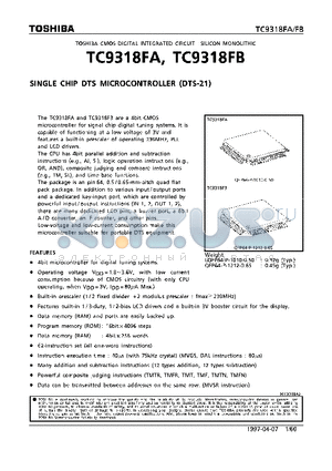 TC9318FA datasheet - SINGLE CHIP DTS MICROCONTROLLER