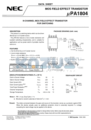 UPA1804 datasheet - N-CHANNEL MOS FIELD EFFECT TRANSISTOR FOR SWITCHING