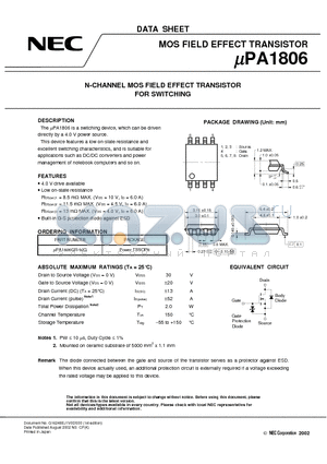 UPA1806 datasheet - N-CHANNEL MOS FIELD EFFECT TRANSISTOR FOR SWITCHING