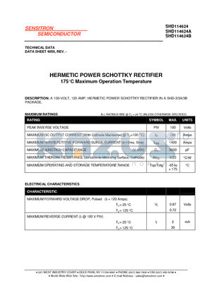 SHD114624 datasheet - HERMETIC POWER SCHOTTKY RECTIFIER 175C Maximum Operation Temperature