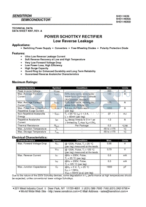 SHD114636A datasheet - POWER SCHOTTKY RECTIFIER Low Reverse Leakage