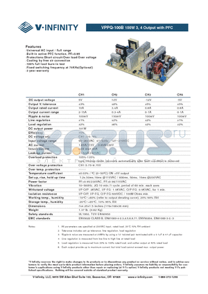 VPPQ-100B datasheet - 100W 3, 4 Output with PFC