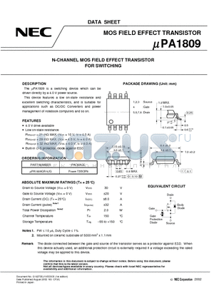 UPA1809 datasheet - N-CHANNEL MOS FIELD EFFECT TRANSISTOR FOR SWITCHING