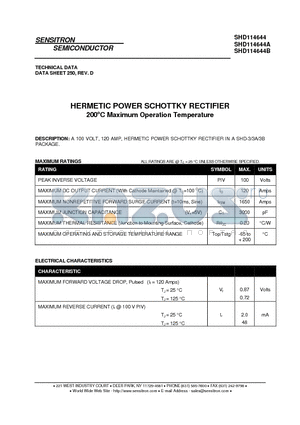 SHD114644_08 datasheet - HERMETIC POWER SCHOTTKY RECTIFIER 200`C Maximum Operation Temperature