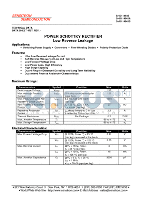 SHD114645 datasheet - POWER SCHOTTKY RECTIFIER Low Reverse Leakage