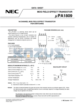 UPA1809GR-9JG datasheet - N-CHANNEL MOS FIELD EFFECT TRANSISTOR FOR SWITCHING
