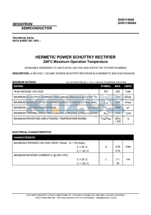 SHD114646A datasheet - HERMETIC POWER SCHOTTKY RECTIFIER 200`C Maximum Operation Temperature