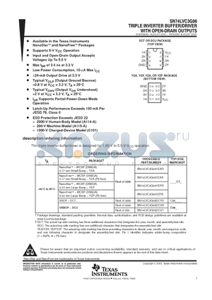 SN74LVC3G06 datasheet - TRIPLE INVERTER BUFFER/DRIVER WITH OPEN DRAIN OUTPUTS