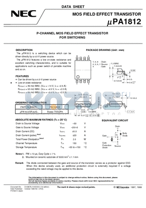 UPA1812 datasheet - P-CHANNEL MOS FIELD EFFECT TRANSISTOR FOR SWITCHING