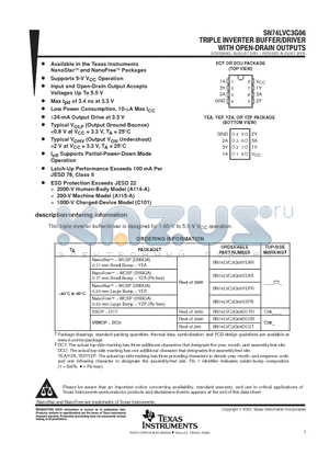 SN74LVC3G06YEAR datasheet - TRIPLE INVERTER BUFFER/DRIVER WITH OPEN DRAIN OUTPUTS