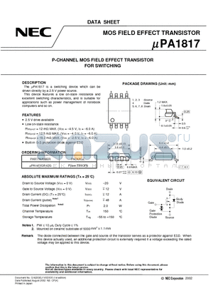 UPA1817 datasheet - P-CHANNEL MOS FIELD EFFECT TRANSISTOR FOR SWITCHING
