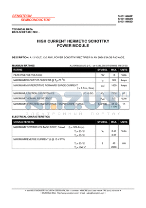 SHD114668D datasheet - HIGH CURRENT HERMETIC SCHOTTKY POWER MODULE