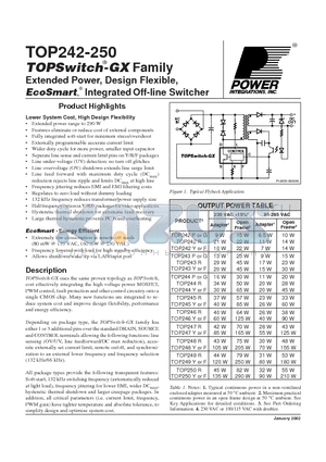 TOP242P datasheet - TOPSwitch -GX Family Extended Power, Design Flexible, EcoSmart, Integrated Off-line Switcher