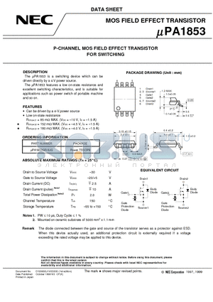 UPA1853 datasheet - P-CHANNEL MOS FIELD EFFECT TRANSISTOR FOR SWITCHING