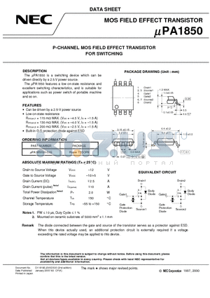 UPA1850 datasheet - P-CHANNEL MOS FIELD EFFECT TRANSISTOR FOR SWITCHING