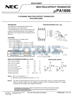 UPA1856 datasheet - P-CHANNEL MOS FIELD EFFECT TRANSISTOR FOR SWITCHING