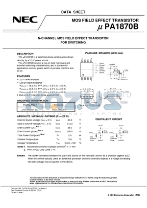 UPA1870B datasheet - N-CHANNEL MOS FIELD EFFECT TRANSISTOR FOR SWITCHING