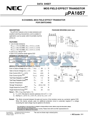 UPA1857 datasheet - N-CHANNEL MOS FIELD EFFECT TRANSISTOR FOR SWITCHING