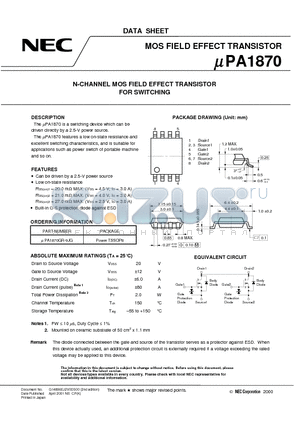 UPA1870GR-9JG datasheet - N-CHANNEL MOS FIELD EFFECT TRANSISTOR FOR SWITCHING