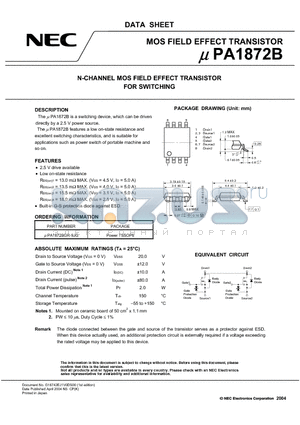 UPA1872B datasheet - N-CHANNEL MOS FIELD EFFECT TRANSISTOR FOR SWITCHING