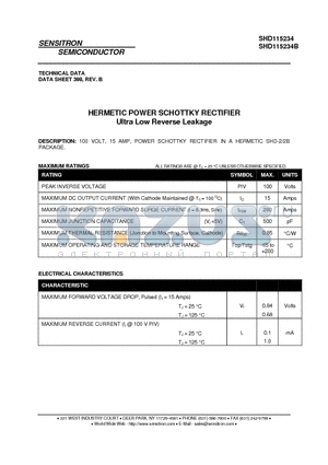 SHD115234 datasheet - HERMETIC POWER SCHOTTKY RECTIFIER Ultra Low Reverse Leakage