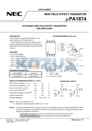 UPA1874GR-9JG datasheet - N-CHANNEL MOS FIELD EFFECT TRANSISTOR FOR SWITCHING