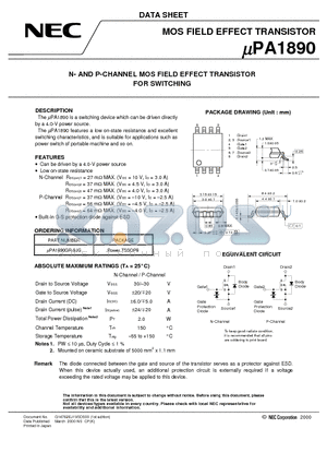 UPA1890 datasheet - N- AND P-CHANNEL MOS FIELD EFFECT TRANSISTOR FOR SWITCHING
