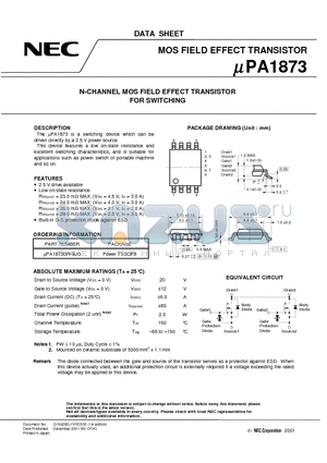 UPA1873 datasheet - N-CHANNEL MOS FIELD EFFECT TRANSISTOR FOR SWITCHING