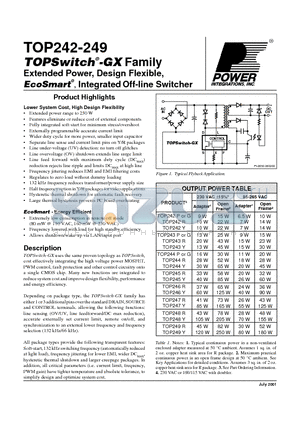 TOP242-249 datasheet - Family Extended Power, Design Flexible,Integrated Off-line Switcher