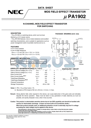 UPA1902 datasheet - N-CHANNEL MOS FIELD EFFECT TRANSISTOR FOR SWITCHING