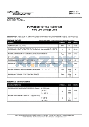 SHD115413 datasheet - POWER SCHOTTKY RECTIFIER Very Low Voltage Drop