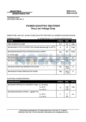 SHD115413 datasheet - POWER SCHOTTKY RECTIFIER Very Low Voltage Drop