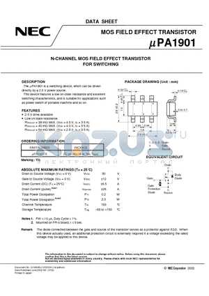UPA1901 datasheet - N-CHANNEL MOS FIELD EFFECT TRANSISTOR FOR SWITCHING
