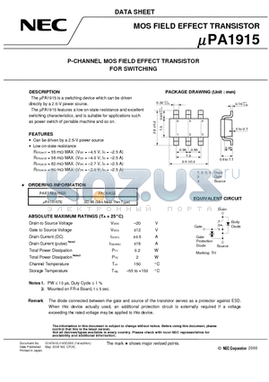 UPA1915 datasheet - P-CHANNEL MOS FIELD EFFECT TRANSISTOR FOR SWITCHING