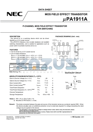 UPA1911ATE datasheet - P-CHANNEL MOS FIELD EFFECT TRANSISTOR FOR SWITCHING