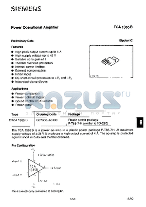 TCA1365B datasheet - Power Operational Amplifier