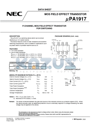 UPA1917 datasheet - P-CHANNEL MOS FIELD EFFECT TRANSISTOR FOR SWITCHING