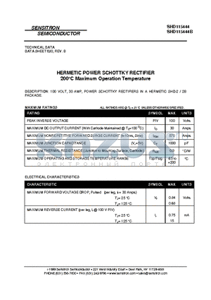 SHD115444_11 datasheet - HERMETIC POWER SCHOTTKY RECTIFIER 200C Maximum Operation Temperature