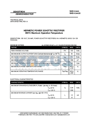 SHD115445 datasheet - HERMETIC POWER SCHOTTKY RECTIFIER 200C Maximum Operation Temperature