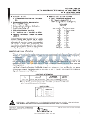 SN74LVC4245A-EP datasheet - OCTAL BUS TRANSCEIVER AND 3.3-V TO 5-V SHIFTER WITH 3-STATE OUTPUTS