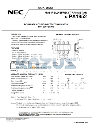 UPA1952 datasheet - P-CHANNEL MOS FIELD EFFECT TRANSISTOR FOR SWITCHING