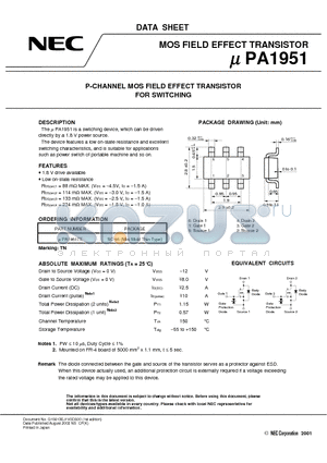 UPA1951 datasheet - P-CHANNEL MOS FIELD EFFECT TRANSISTOR FOR SWITCHING