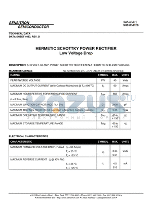 SHD115512 datasheet - HERMETIC SCHOTTKY POWER RECTIFIER Low Voltage Drop